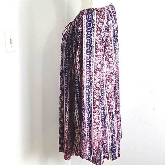 Fred David Purple, Pink, Navy Print Peasant Top with Tie at Neckline, Size 1X - Picture 6 of 9
